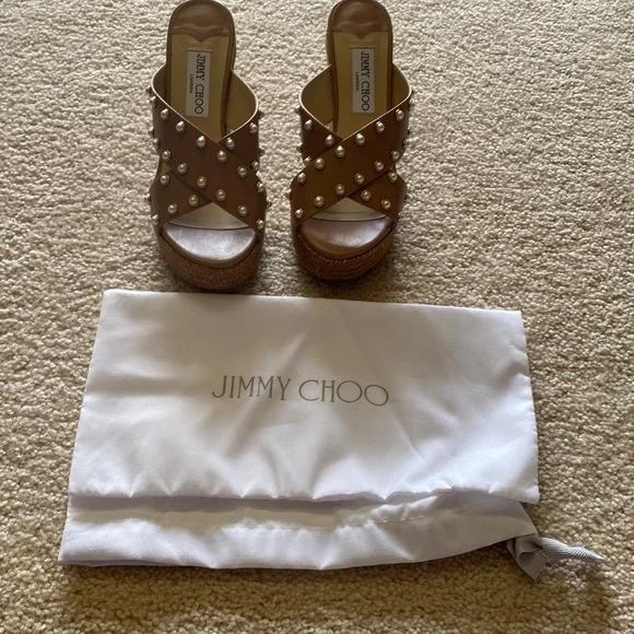 Jimmy Choo Wedge Sandal Taupe Espadrille size 37 - Picture 2 of 7